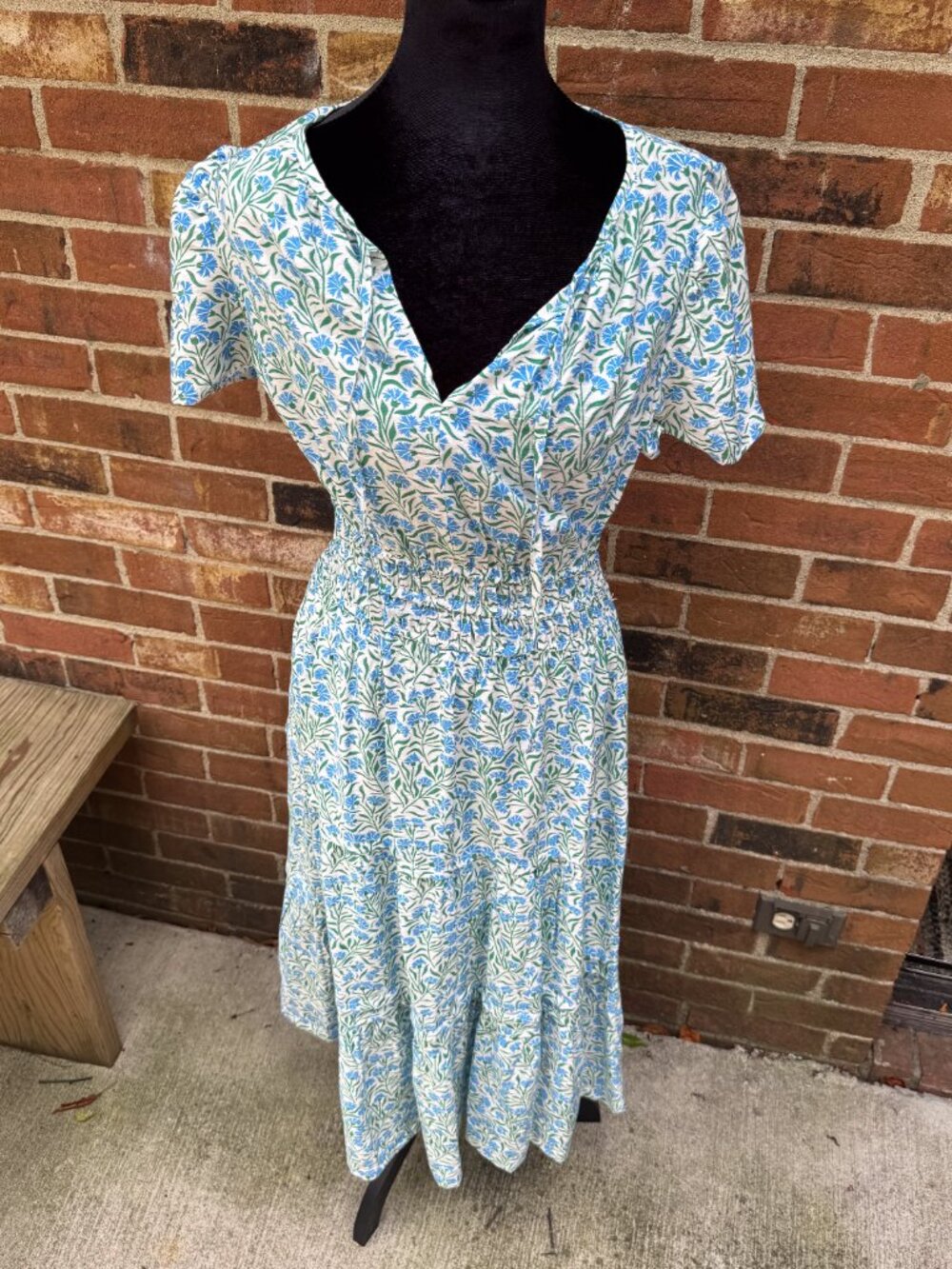 Angels Forever Young Blue Floral Cottagecore Midi Dress Smocked Waist Size S